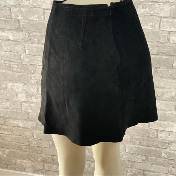NWOT Black Suede Mini Skirt with Button Details - Picture 3 of 7